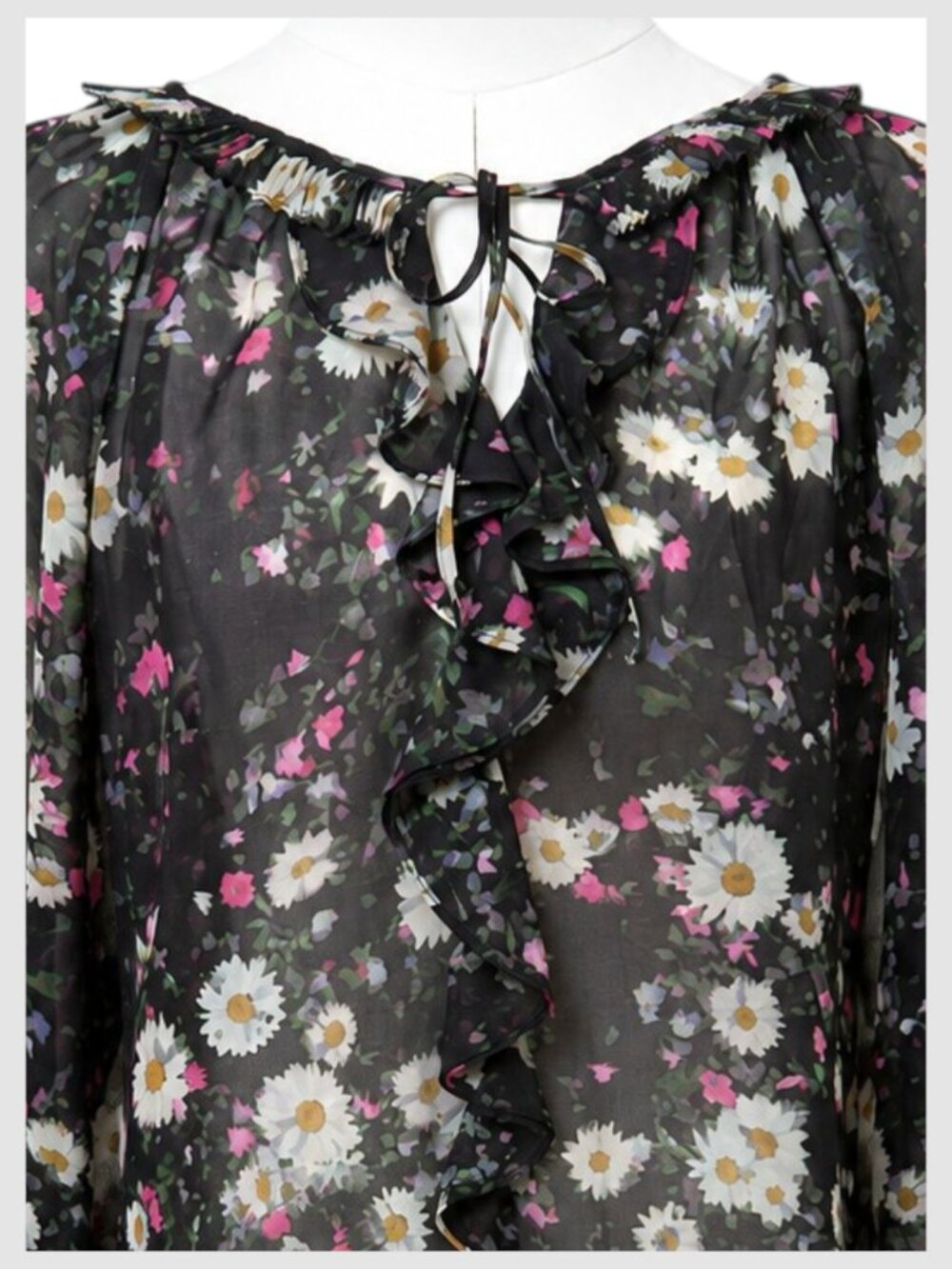 Kobi Halperin Sydney Blouse Black Pink White Multi Floral Chiffon Size L - Picture 3 of 11